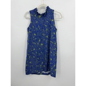 Tyler Boe Ruffle Neck Tie Back Shift Dress Womens Small Blue Green Floral Pocket